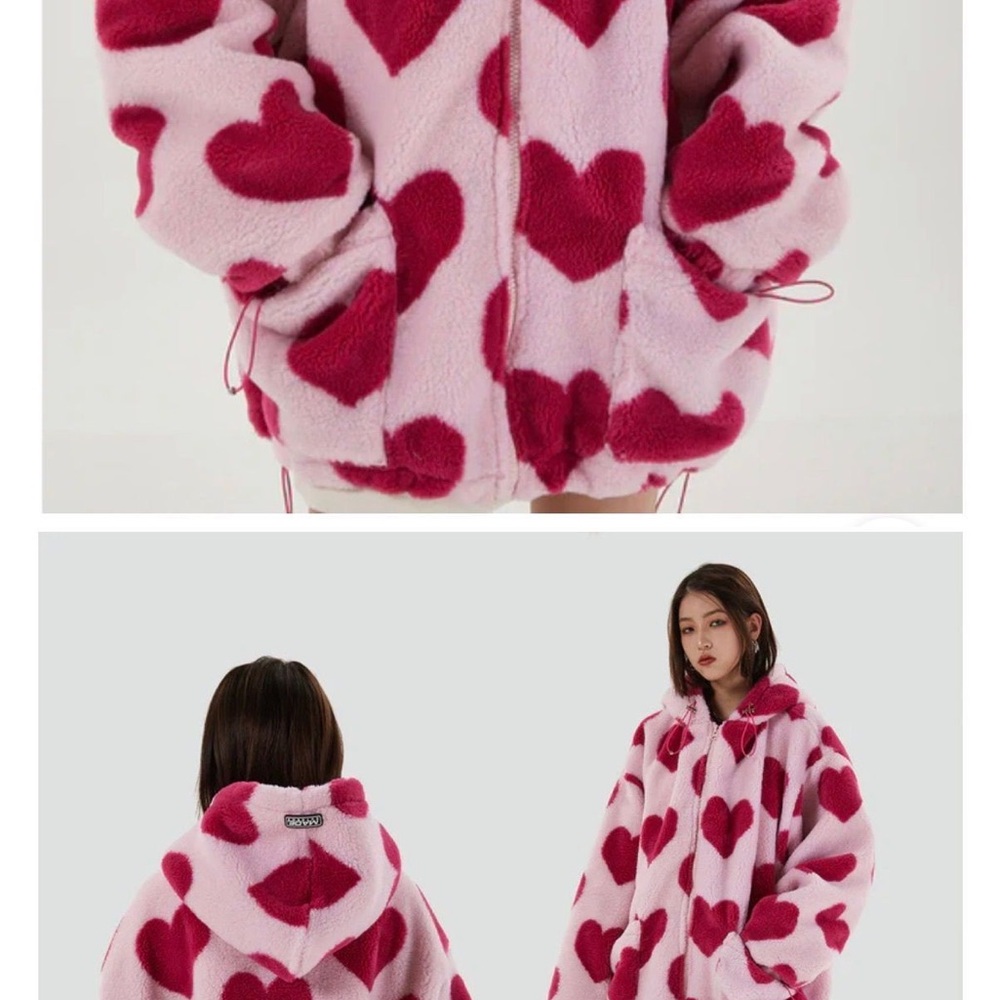Pink and Red Heart Fleece Jacket